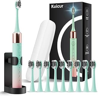 Portable Electric Soft Toothbrush with Travel Case, 90-Day Largest Battery Life, 10 Brush Heads, 15 Modes Deep Clean, Ergonomically-designed for Enhanced Comfort - Ideal Gift for Adults & Kids