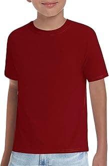 Haloumoning Boys T-Shirts Kids Short Sleeve Crewneck Solid Basic Tees Casual Tops 5-14 Years