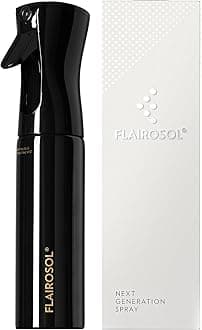 FLAIROSOL Spray Bottle for Hair, Continuous Spray Bottle with 0.3MM Ultra Fine Mist, Water Mister for Hairstyling, Cleaning, Plants, Pets, 10.1oz/300ml, Black Bottle, Gold Print