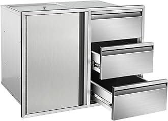- Outdoor Kitchen Door Drawer Combo Cabinet 28" W x 22" H x 19.5" D Stainless Steel Built-in Triple Drawers&Access Door Combo Cabinet for Outdoor Kitchen Island
