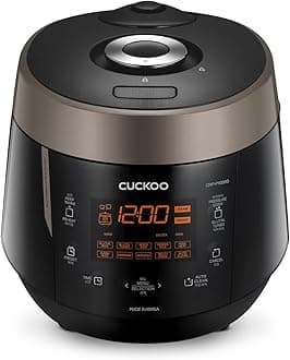 CUCKOO High Pressure Rice Cooker 10-Cup Uncooked / 20-Cup Cooked with Nonstick Inner Pot, Large Rice Maker with 13 Menu Options and Steam Plate, Fuzzy Logic Tech, Voice Guide, Black (CRP-P1009SB)