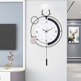 Large Wall Clocks for Living Room Decor, Modern Pendulum Wall Clock Silent Quartz Battery Operated Non-Ticking, Black Metal Deer Clock for Living Room Kitchen Bedroom Home Wall Decor,13x25inch