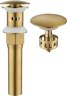 Pop Up Drain, Bathroom Sink Drain Stopper with Overflow, Vessel Sink Drain Assembly with Detachable Basket Stopper, Anti-Explosion and Anti-Clogging Drain Strainer (Brushed Brass)