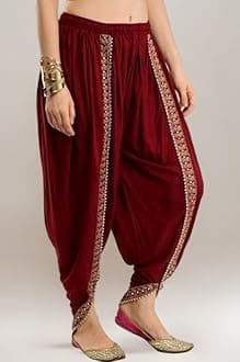 Women/Girls Cotton/Rayon Solid Full Length Lace Loose Fit Plain Dhoti Pant/Salwar/Patiala (Free Size 28-36) (Maroon)