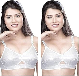100% Cotton Non-Padded White Bra-Round Stiched with Nylon Belt/Strap.Colour:White/Cup Size:B(Pack of 2 Pieces)