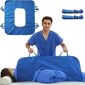 Positioning Bed Pad with Reinforced Handles 43" x 32" Bed Transfer Pad with Fixed Straps, Patient Sheet Incontinence Mattress Underpad Straps Draw Sheets for Easy Lift