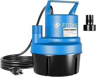 FOTINGFOTING 1/4HP Portable Sump Pump Water Pump 1215GPH,25ft Power Cord for Garden Pond,Basement Pool Drainage and Hot Tub,Thermoplastic Submersible Pump Lowest Sucking Level 1/5inch,