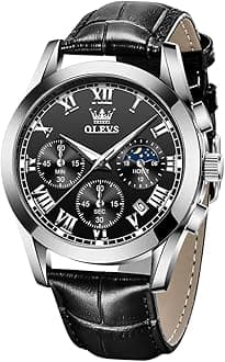 OLEVSOLEVS Watches for Men Brown Leather Gold Case Analog Quartz Fashion Business Dress Watch Day Date Luminous Waterproof Casual Male Wrist Watches