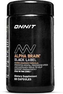 - ONNIT Alpha Brain Black Label Capsules, IGEN Non-GMO Tested Citicoline Brain Supplement for Concentration and Memory, Lion’s Mane, Lutemax Lutein, L Theanine and Mucuna Pruriens, 80 Count
