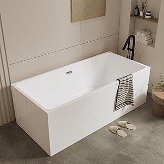 Acrylic Freestanding Bathtub 67", Modern Rectangular Soaking Tub, Glossy White, CUPC Certified, Easy Installation, Chrome Drain & Linear Overflow, Stand Alone Bath Tub