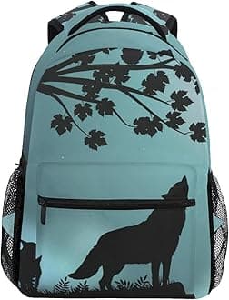 BlueangleBlueangle Evening Moon Wolf Print Travel Backpack for School Water Resistant Bookbag