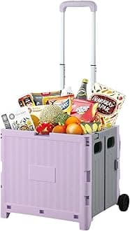 Home Smart Foldable Storage Shopping Cart Multifunctional Storage Cart Portable And Lightweight For Groceries Travel Picnic Camping Office Classic Edition (Pink)