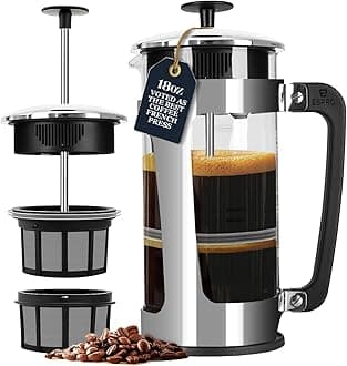 P5 French Press Coffee Maker – Patented Double Micro-Filter for Grit Free Brew, Heat-Resistant Thicker Borosilicate Glass Coffee Press – (18 oz)
