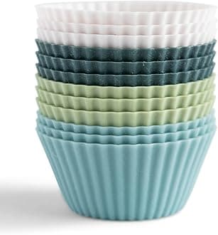 The Silicone Kitchen Reusable Silicone Baking Cup Silicone Muffin Liners for Cupcakes, BPA Free, Regular, 12 Pack, White Blue Green