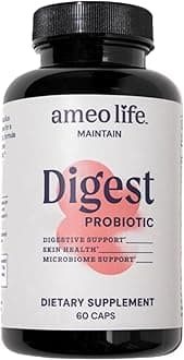 Ameo Life Probiotic for Digestive & Gut Health – Bacillus Subtilis & Bacillus Coagulans with Aloe Vera, Turmeric, Psyllium, Slippery Elm & Inulin Prebiotic – 60 Capsules