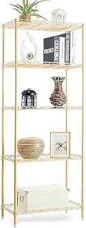 BEONE 5-Tier Wire Storage Shelving Rack Unit for Home Bathroom Kitchen, BEONE 5 Shelves Unit Metal Kitchen Storage Rack,Golden,55x30x150cm (5 Tier, Golden)