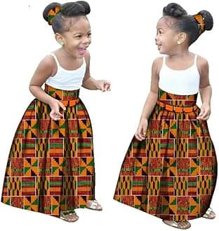 XIAOHUAGUA Little Girl’s African Wax Print Skirts Bohemian Ankara High Waist Long Skirt for Kids Girls Kente Clothes 7-12T