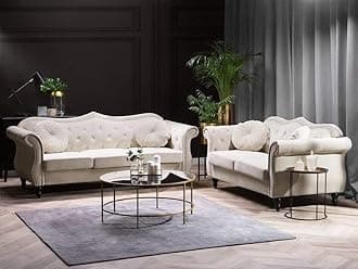 Sky Rise Decor Modern Classic Sofa Couch Fabric & Valvet Tufted Chesterfield Sofa Living Room and Office (Beige (3+2))