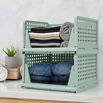 MECHDEL | Wardrobe Organizer For Clothes | Cupboard Organizer | Foldable Shirt Stacker Box | Cloth Box for Almirah | Closet Storage Basket |Plastic Stackable Closet Organizer (Pista Green, 2PCS)