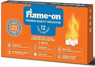 Flame-On Premium Quality Fire Lighter Cubes for Fireplaces, Stoves, Barbeques BBQ and Camp Fires. (12 Piece Cubes)