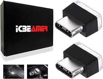 ICBEAMER Type C Adapters Atmosphere Light 1-Pack (White) | Universal Plug-in Miniature LED Night Light for Car Interior and Trunk Ambient Illumination