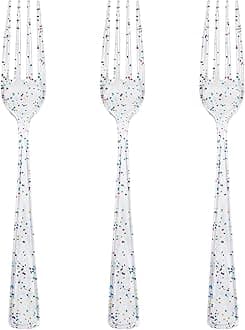 Supernal 360pcs Glitter Disposable Plastic Forks, Clear Plastic Forks, Heavy Duty, Perfect for Birthdays, Parties, Weddings