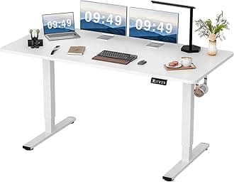 Electric Height Adjustable Standing Desk Large 63 x 24 Inches Sit Stand Up Desk Home Office Computer Desk Memory Preset with T-Shaped Metal Bracket, White