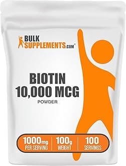 BulkSupplementscom Biotin 10000mcg Powder - Vitamin B7, Vitamins for Hair, Skin, and Nails - Gluten Free, 1g per Serving (10mg Biotin), 100g (3.5 oz) (Pack of 1)