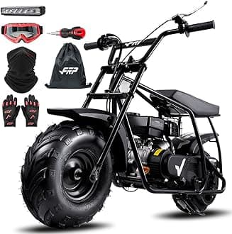 - FRP Mini Dirt Bike GMB100 Max, 99CC Gas Powered Mini Bike 4-Stroke,Mini Bikes for Kids/Adult, W/LED Headlight, Goggles, Gloves and Neck Gaiter,Up to 28 Mph, Weight Support Up to 220 LBS (BLACK)
