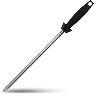 Knife Sharpener Knife Sharpening Rod Honing Steel with 15°-18°-20°Angle Guides Professional Carbon Steel with Black Rubber Grip for Kitchen Chef House Gift 12''