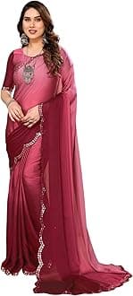 Women's Trending Ombre,Two-tone Silk Saree With Mirror Lace Border