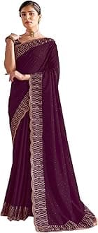 Satrani Women's Vichitra Silk Hot Fixing Embroidery Border Saree with Unstitched Blouse Piece