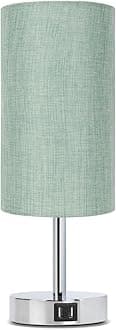 Yarra-DecorBedside Lamp with USB Port - Touch Control Table Lamp for Bedroom, Dimmable 3-Way Bedside Table Lamp with Round Denim Fabric Shade for Living Room, Dorm, Home Office (LED Bulb Included)