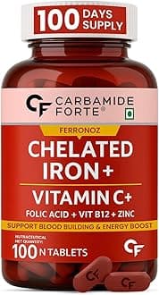 Chelated Iron Supplement for Women and Men | Folic Acid Tablets for Pregnancy | Hemoglobin Booster | 100 Veg Tablets for Hair Growth with Iron Bisglycinate