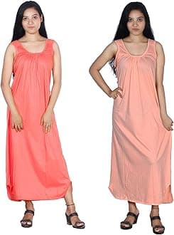 Rylie Women's Cotton Fabric Long Nighty Slip/Chemise - Full Length Camisole for Women - Plus Size Nighty - Kurti Slip