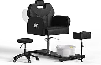 No Plumbing Pedicure Chair with Rolling Salon Stool, Reclining Pedicure Station with Heavy Duty Hydraulic, Massage Foot Bath,Footrest for Nail Tech, Black