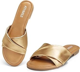 ATHMILE Sandals Women Dressy Summer Flat Comfortable Fashion Beach Cute Ladies Slides Leather Casual Dress Women's Sandals 2025 Size 6-11