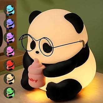 Cute Baby Panda lamp with Glasses and Bottle 7 Color Changing Soft Silicone Animal Rechargeable and Portable Nursery Night Light for Bedroom,Breastfeeding,Baby Rooms,Gift (Baby Panda)