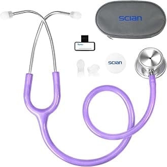 SCIAN Stethoscope Dual Head for Nurses, Doctors, Adults, Med Students, Classic Stainless Steel Stethoscope Home Use Medical Supplies with Carrying Bag, Shinning Purple