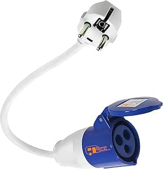 Double Dragon EU 230V Caravan Mains Hook-Up Converter – 16A Schuko 2-Pin Plug to 16A CEE 3-Pin Socket Adapter | IP44 Splashproof | 42cm Hi-Vis Fly Lead | for Campervan, Motorhome, RV, Boat Hook-Ups