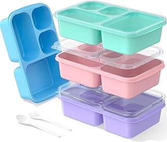 Bento Lunch Box - 4 Pack, Snack Box Containers Meal Prep Container Microwave Safe, Lunch Box of 4-Compartment, Bento Box Adult Lunch Box, Dishwasher Safety (PP(B/P/G/P))