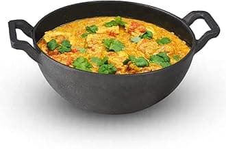 Pre-Seasoned Cast Iron Kadai with Curved Handles | Small, 21 cm/8 inch, 1.7Ltr, 1.7kg | Induction Friendly | Naturally Nonstick Kadhai, 100% Pure & Toxin-Free, No Chemical Coating