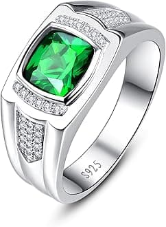 8 * 8mm 2.85CT 925 Sterling Silver Mens Gemstone Ring Princess Cut Created Black Onyx|Sapphire|Emerald|Ruby Mens Wedding Band Engagement Ring Pave CZ W/AAA Size 6-13