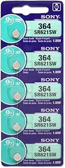 Sony 364 (SR621SW) 1.55V Silver Oxide 0% Hg Mercury Free Watch Battery (5 Batteries)