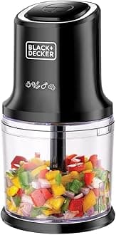 BLACK+DECKER Vertical Chopper, 500W, 4 Durable Stainless Steel Blades, 500ml Working Capacity Bowl, Sleek Chrome Trim, Powerful Motor for Chopping, Pureeing & Mincing, Easy to Use, Black - FC500-B5