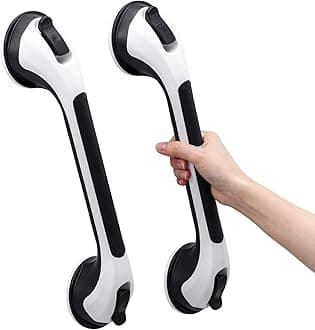 TAILI Suction Grab Rails for Bathroom 2 Pack, 43 CM Hand Rails for Elderly, MAX Hold 110 KG Shower Grab Bar for Elderly, Senior, Disabled, Bathtub Shower Handles, No Drilling, Disability Aids, Black