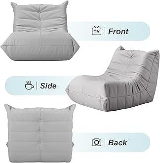 Hobestluk Giant Bean Bag Chair Lazy Floor Sofa, Memory Foam Fireside Sofa for Adults, Big Beanbag Faux Leather Armless Chair for Living Room Bedroom Dorm Office (Light Grey, Single)