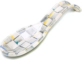 Enamel Spoon Rest, Kitchen Spoon Holder and Utensil Rest for Stovetop, Grey-and-White Sterling Check