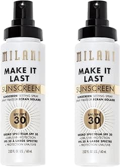 Milani Sunscreen Setting Spray + Primer, Make It Last Sunscreen for Face- SPF 30 UVA & UVB Protection Antioxidant Rich Formula for Broad Spectrum Protection, Prime + Set + Protect, 2.02Fl. Oz - 2 Pack