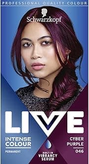 Schwarzkopf LIVE Intense Colour, Long Lasting Permanent Purple Hair Dye, With Built-In Vibrancy Serum, Up To 70% Grey Coverage, Cyber Purple 046